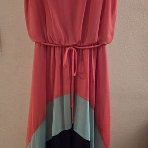 Sweet Storm Coral and Aqua High Low Dress